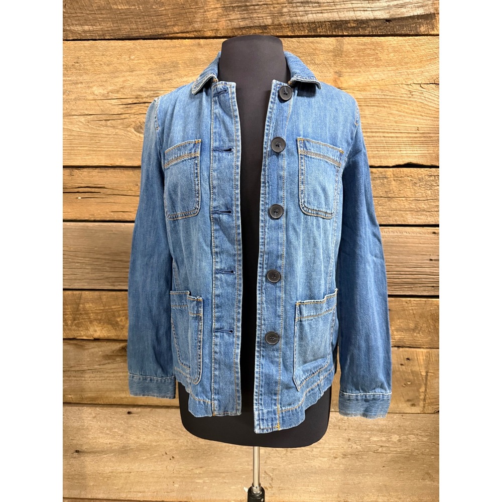 Talbots Cotton Linen Denim Chore Jacket Light Wash Blue XS Utility Coat